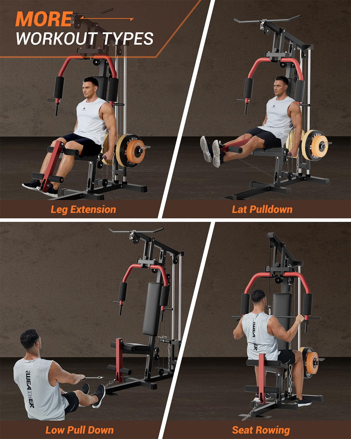Danolapsi Home Gym Equipment Multifunctional Full Body Exercise Workout Station Fitness with Leg Press,Pulley System,400Lbs Weight Bar for Strength Training,Home Gym Machine