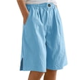 thumbnail image 3 of Ahuyic Womens Solid Color Short Pants, Plus Size Pants For Women, Womens Half Shorts Pants Summer Elastic Waist Buttons Casual Linen Pockets Pants, 3 of 5