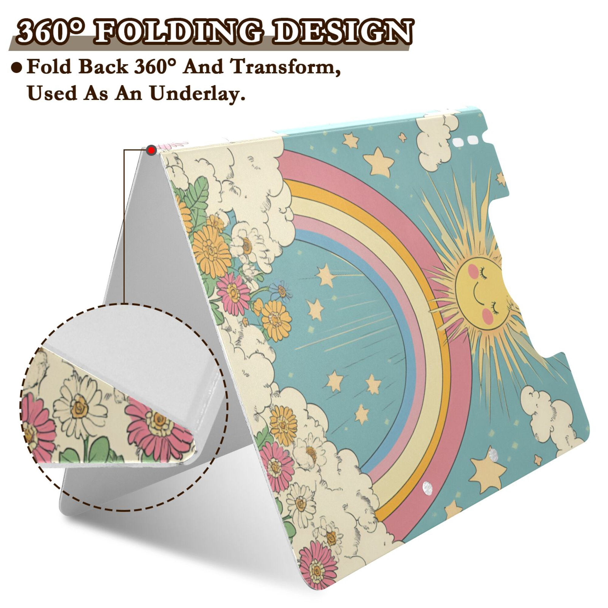 FORMRS A4 Clipboard Folder with Pen Holder Horizontal Foldable School Office Binder, Retro Beige Rainbow