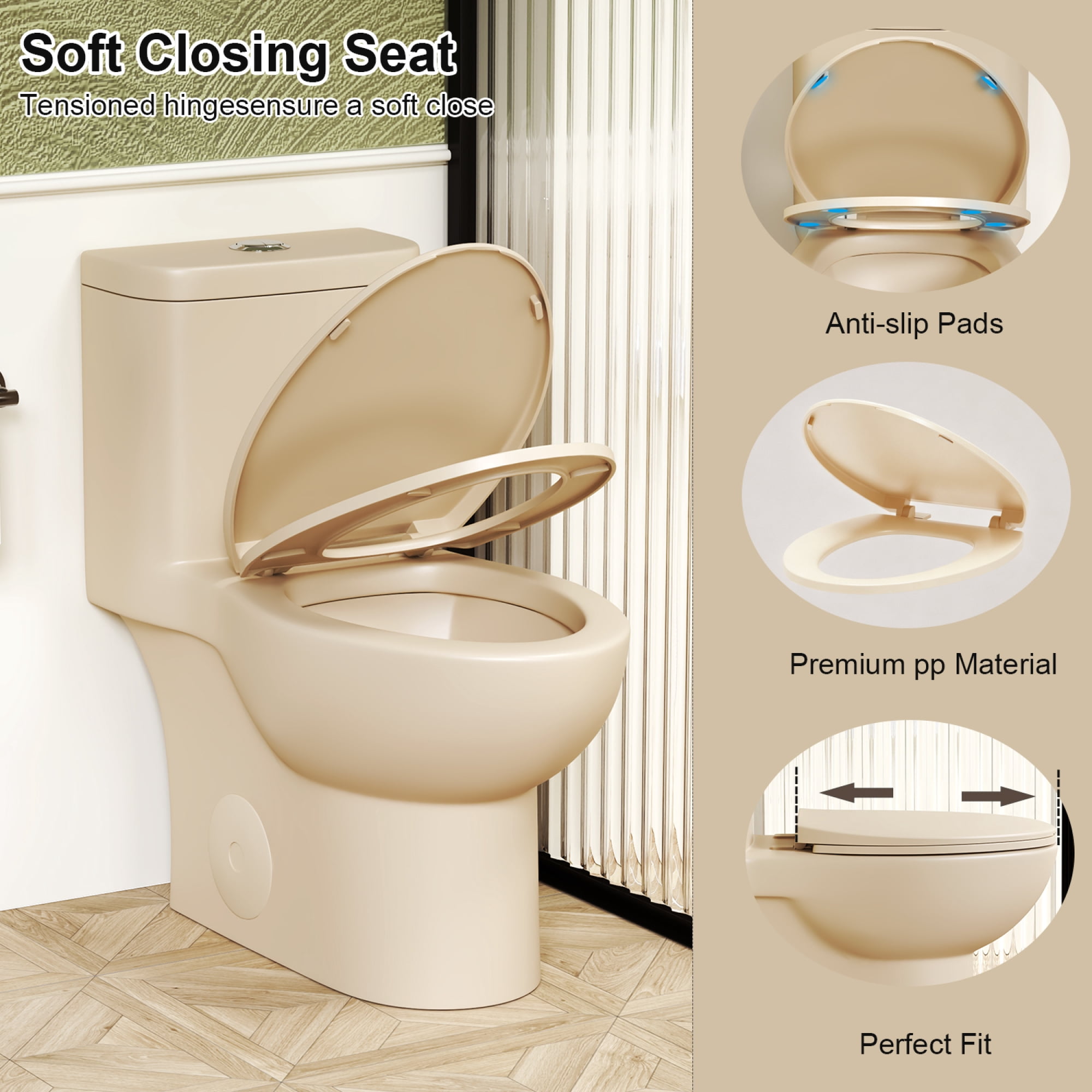 One-Piece Toilet,Powerful & Quiet Dual Flush Modern Toilet with Comfort Chair Seat,1.1/1.6 GPF,Khaki