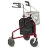 Medline Foldable 3 Wheel Rollator, with Basket, 6" Wheels, Burgundy