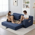 thumbnail image 4 of HAIXIAO 2 in 1 Versatile Foldable Couch Bed in Velvet - High-Density Foam Loveseat with Storage Pockets, for Apartment Office Living Room, No Assembly, Blue, 4 of 11