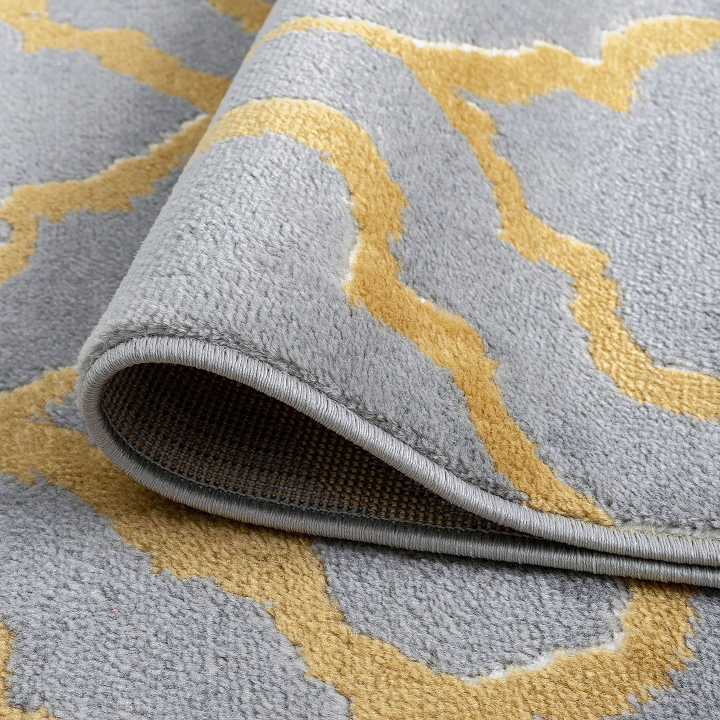 Transitional 5x8 Area Rug (5'3'' x 7'3'') Geometric Yellow, Gray Living Room Easy to Clean