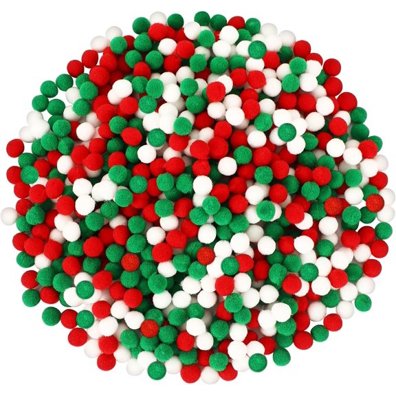 Christmas Pom Poms Balls, 2000Pcs 1cm/0.4inch Red Green White Pompoms Pom Poms, Crafts Making DIY Holiday Christmas Decorations Supplies
