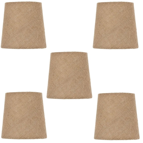 Beige Burlap 4 Inch European Drum Chandelier Lamp Shades (Set of 5) with Matching Chain Cover