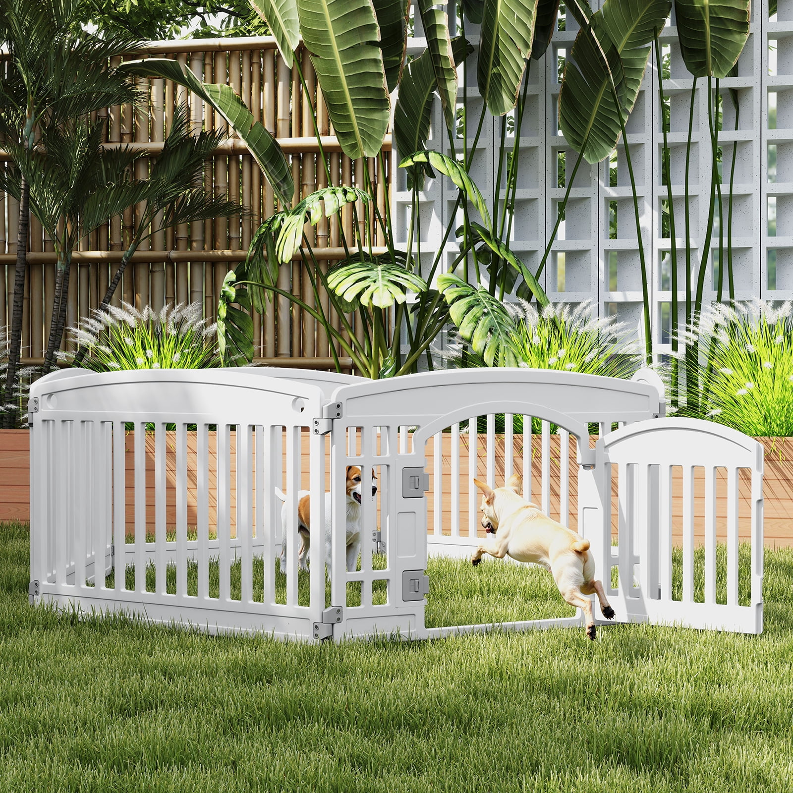 CONCETTA 24 Inch 6-Panel Portable Dog Playpen for Indoor, Plastic Lightweight Indoor Puppy Pen with Door, Customizable, White