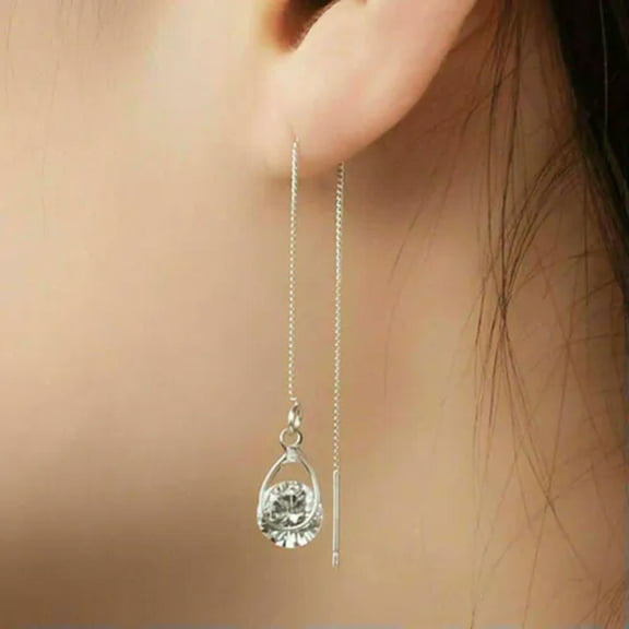 QQTDFG 925 Silver Long Tassel Crystal Earrings Women Drop Dangle Stud Wedding Jewelry-Silver