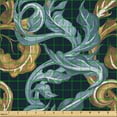 thumbnail image 2 of Ambesonne Leaf Print Fabric by the Yard Upholstery, Pattern of Swirly Leaves, 10 Yards, Amber Blue Grey Dark Blue, 2 of 5