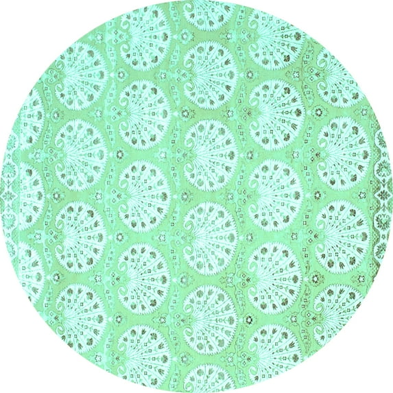 Ahgly Company Machine Washable Indoor Round Abstract Turquoise Blue Contemporary Area Rugs, 7' Round