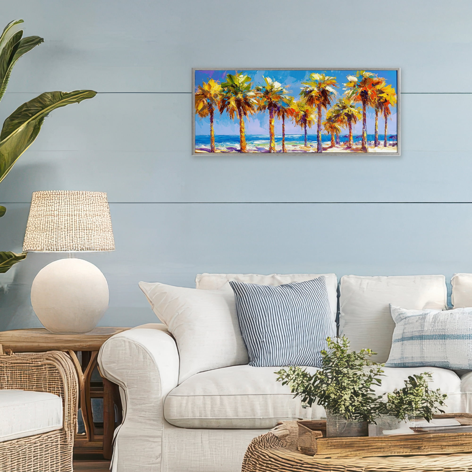 Stupell Industries Many Palm Trees on Beach Gray Framed Giclee Art, design by Petal Prints Design
