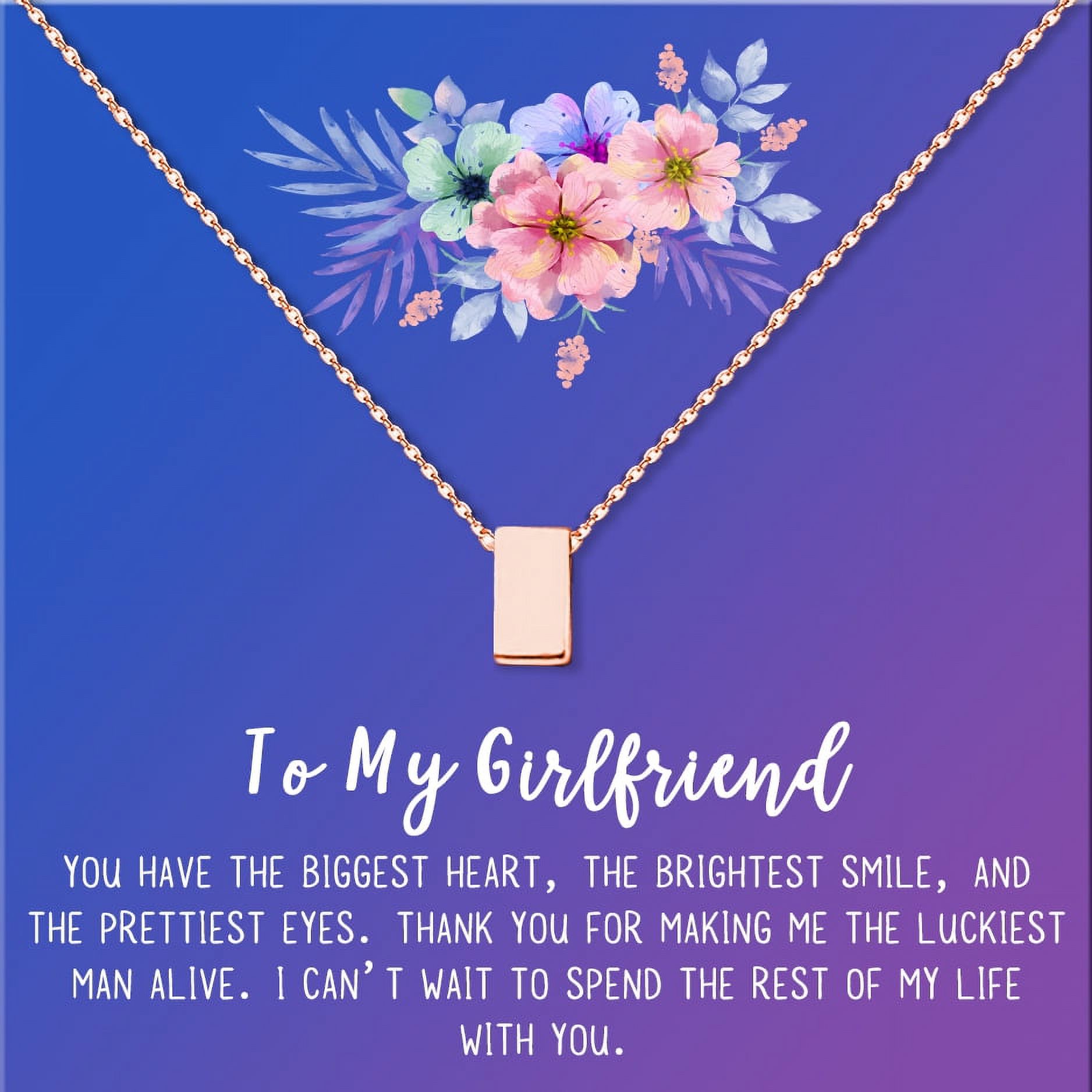 Anavia To My Girlfriend Necklace Gift, Card Gift for GF, Girlfriend Jewelry, Girlfriend Birthday Gift, Mother's Gift-[Rose Gold Cube, Blue-Purple Gift Card]