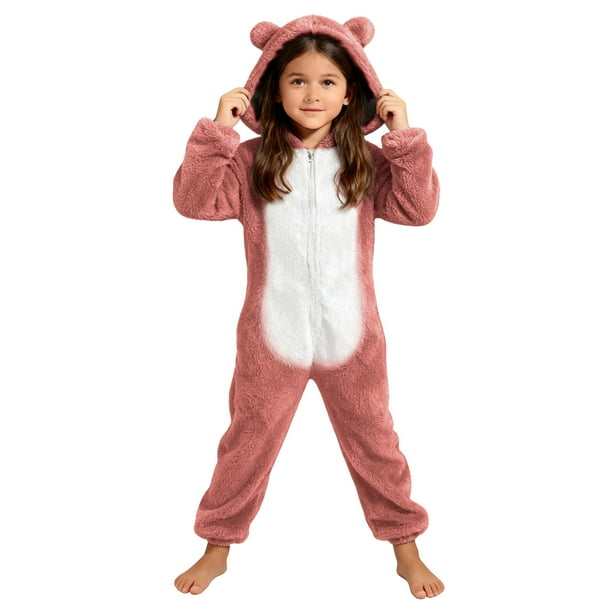 Mono de manga larga con capucha para niñas, pijama informal de invierno cálido, ropa de dormir para mujer, pantalones de terciopelo ártico de doble cara