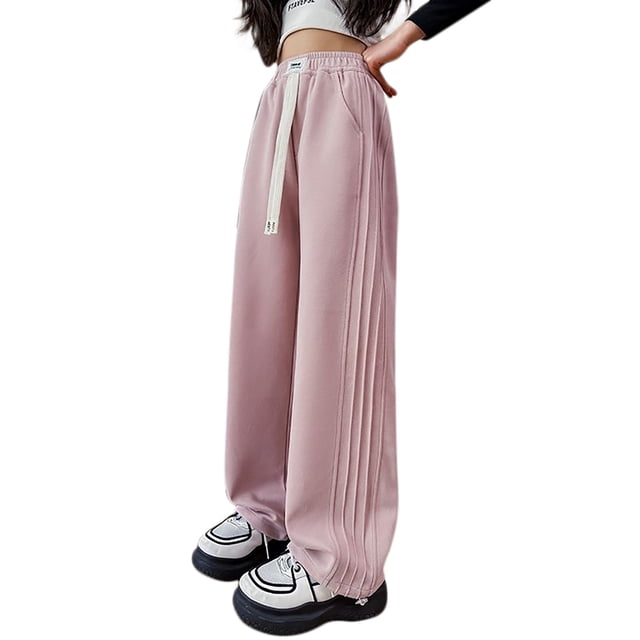MIASHUI Girls Sweatpants Kids Athletic Active Jogger Pants Straight Leg Trousers,Pink,13-14 Years
