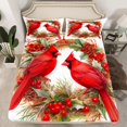 thumbnail image 2 of Homewish Cartoon Red Bird Twin Sheet Sets for Kids, Christmas Wreath Flower Twin Fitted Sheet, Winter Western Festival Flat Sheet, Breathable Home Decor, 3 Pieces, 2 of 7