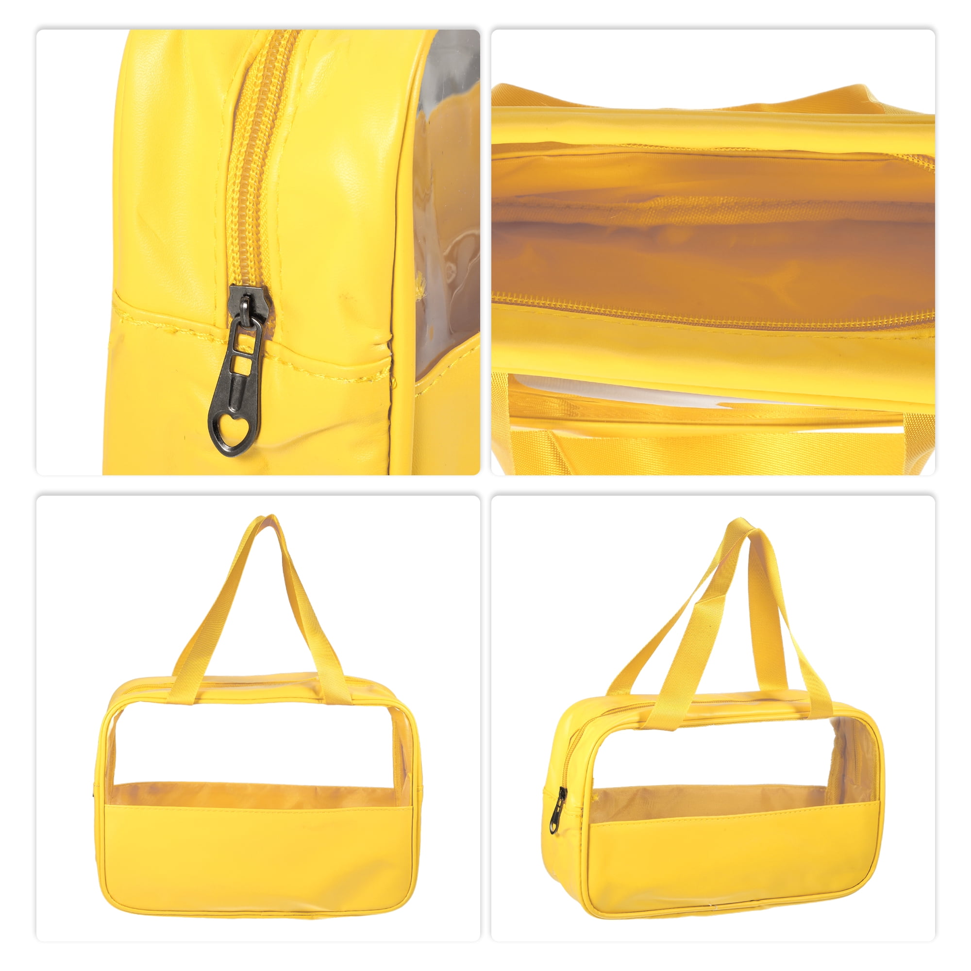 Unique Bargains 1Pc Durable Transparent Patchwork Medium Storage Makeup Bag Yellow-L