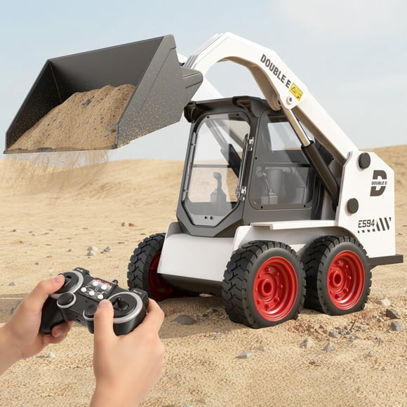 DOUBLE E Jouet de Chargeur Directionnel RC pour Enfants, Camion de Construction Télécommandé à l'Échelle 1:14 avec Lumières, Sons et Sons, Camion RC 2,4 GHz, Rotation à 360 Degrés