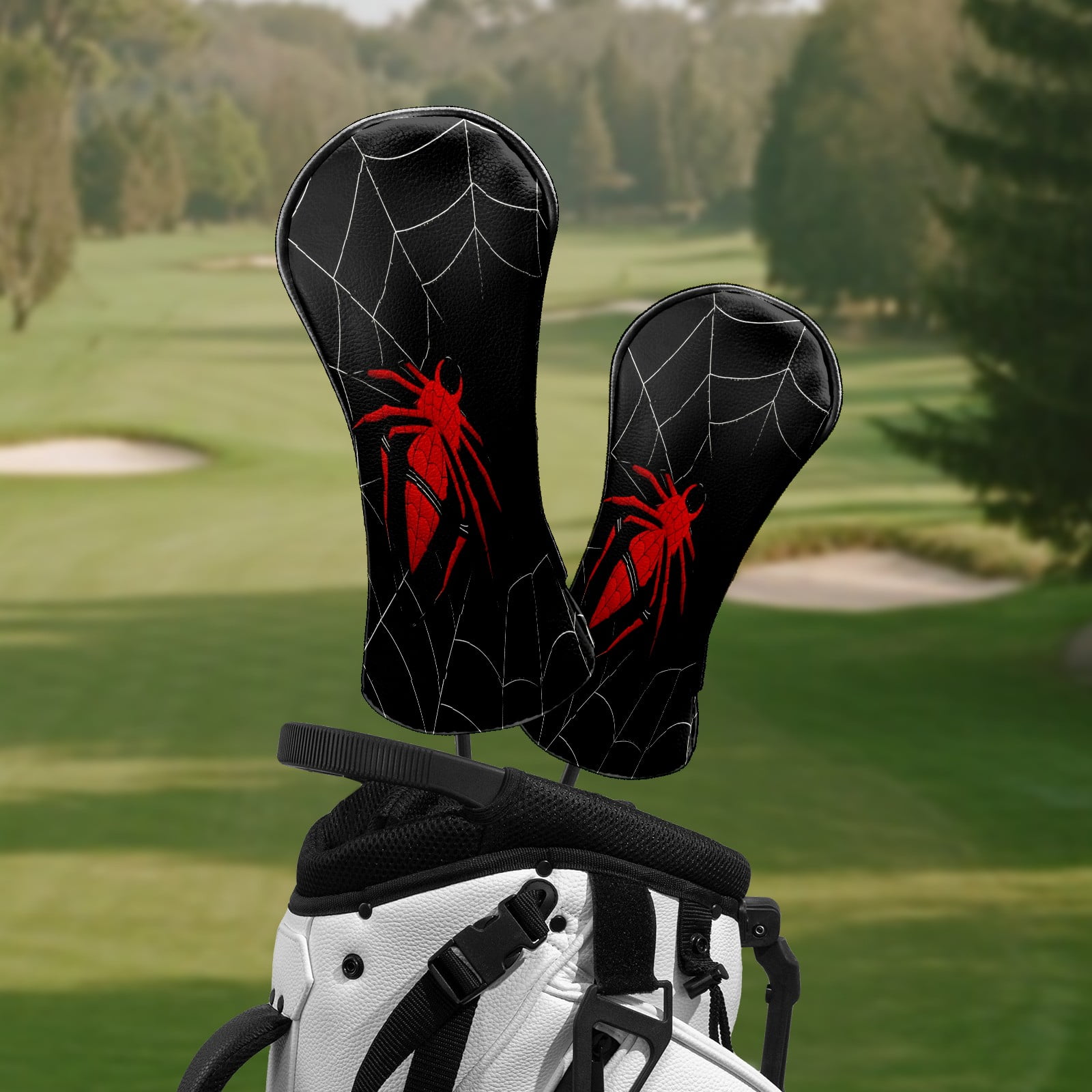 Golf Club Head Covers Dark Web Spider Print Waterproof Leather Golf Head Covers for Men Women Driver Head Cover Fairway Headcover for Golf Lovers