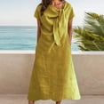 thumbnail image 2 of CIENVNSTG Elegant Solid Short Dresses Summer Casual Loose O Neck Lace Up Skirt Simple Elegant Formal Dress Yellow M, 2 of 5