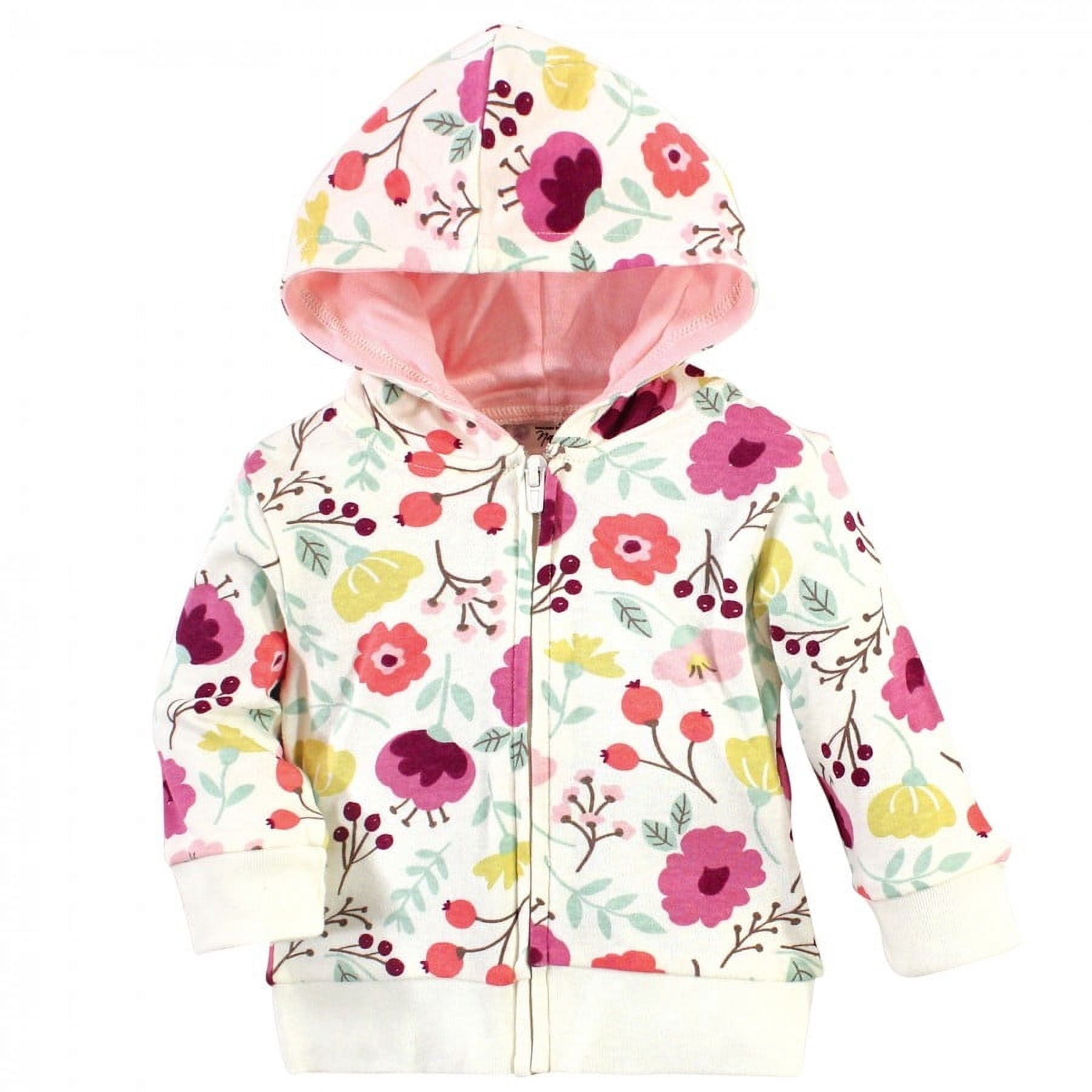 Touched by Nature Baby and Toddler Girl Organic Cotton Hoodie, Bodysuit or Tee Top, and Pant, Botanical Toddler, 5 Toddler