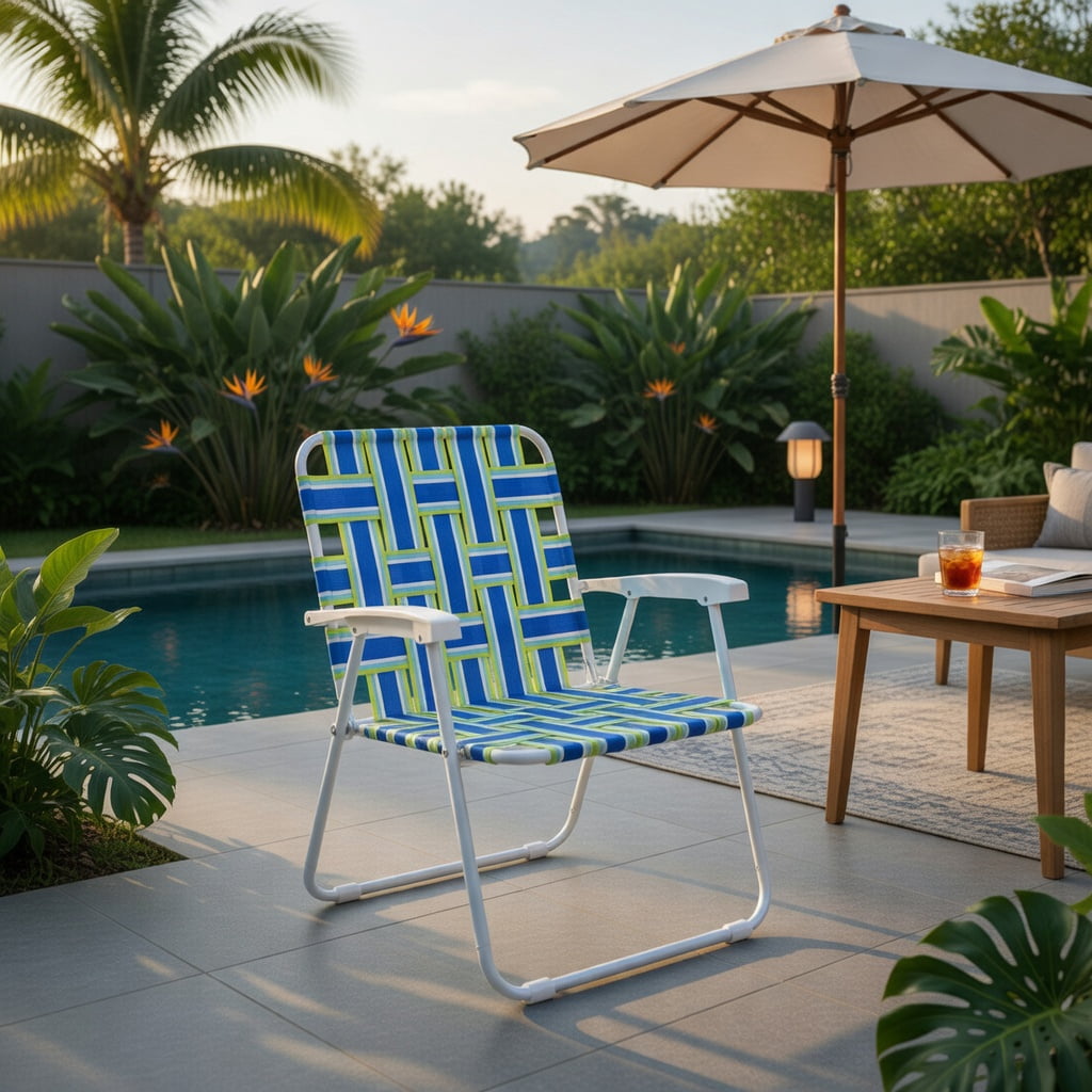 Hommoo 2-Pack Folding Beach Chairs for Camping & Lawn, Heavy-Duty Steel Frame, Fade-Resistant PE Webbing, Portable Lightweight Outdoor Chairs, Blue