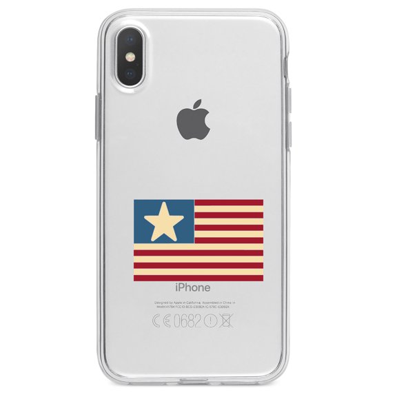 DistinctInk Clear Shockproof Hybrid Case for iPhone X / XS (5.8" Screen) - TPU Bumper Acrylic Back Tempered Glass Screen Protector - USA Single Star Flag Red White & Blue