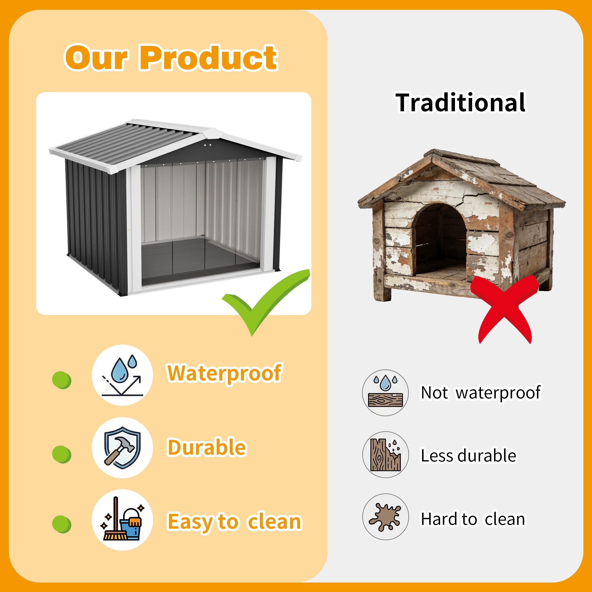 LZBEITEM Waterproof Metal Dog House for Small to Large Sized Dogs, Indoor Outdoor Doghouse Dog Kennel  Weather Pet Shelter