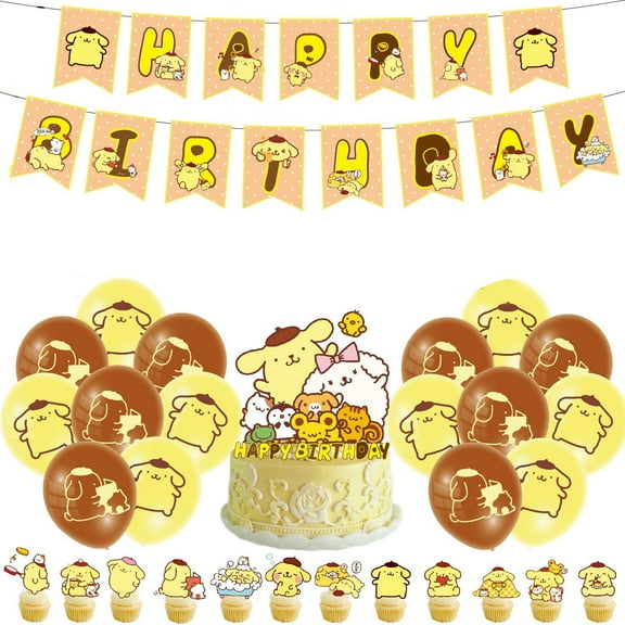 Pompompurin Birthday Decorations,Pompompurin Party Decoration with Banner and Balloon Arch Kit for Girl and Women,Fairy First Birthday Supplies Cake for Girls Party.