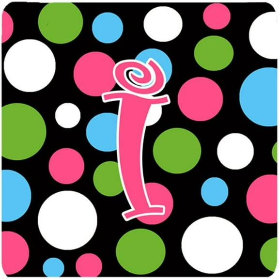Monogram - Polkadots And Pink Foam Coasters - Set 4, Initial Letter I