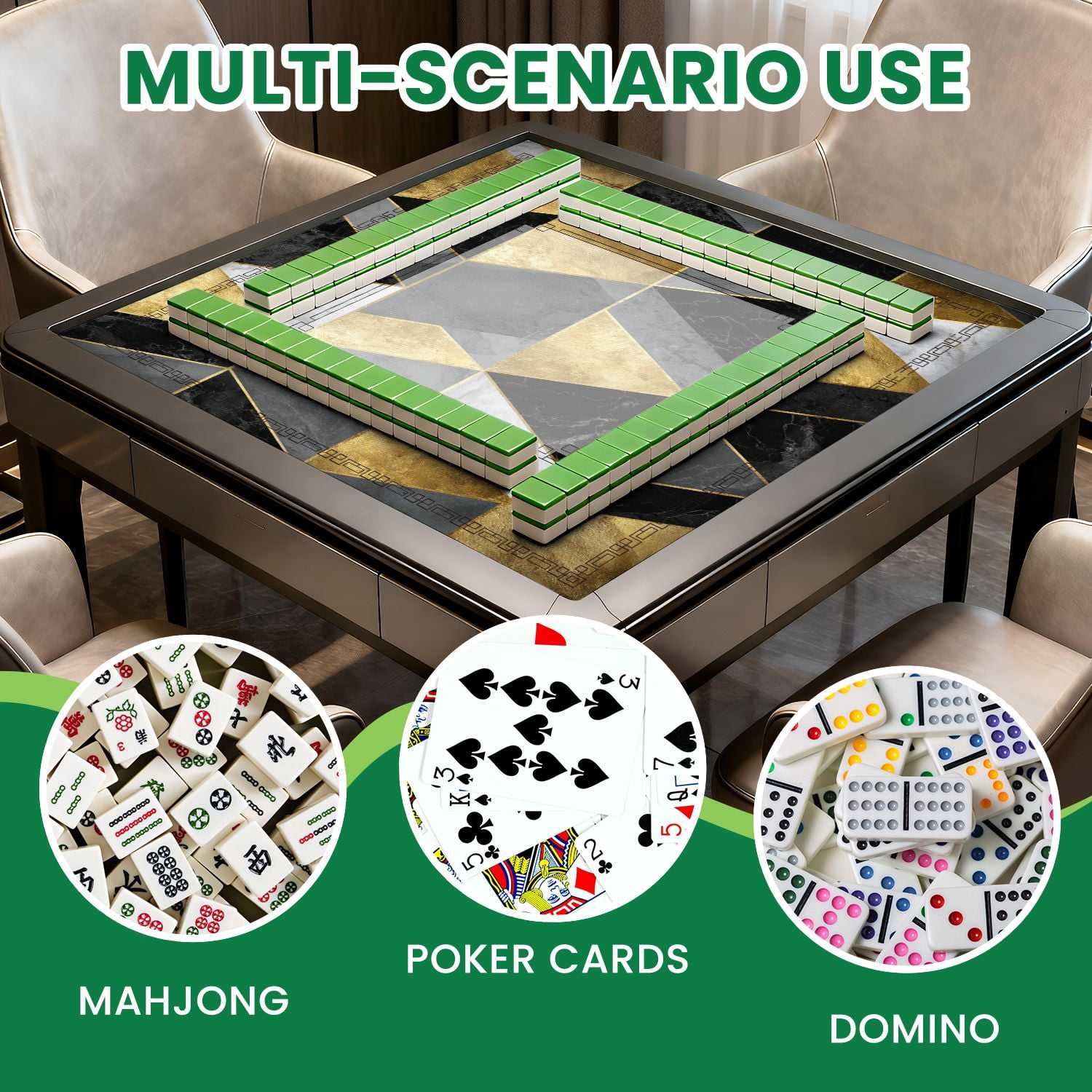 Mahjong Mat 31.5" x 31.5" seamless geometric gold metallic lines silver Non-Slip Noise Reduction American Mahjong Tiles Table Cover for Dominoes Poker Card Board Games Gift