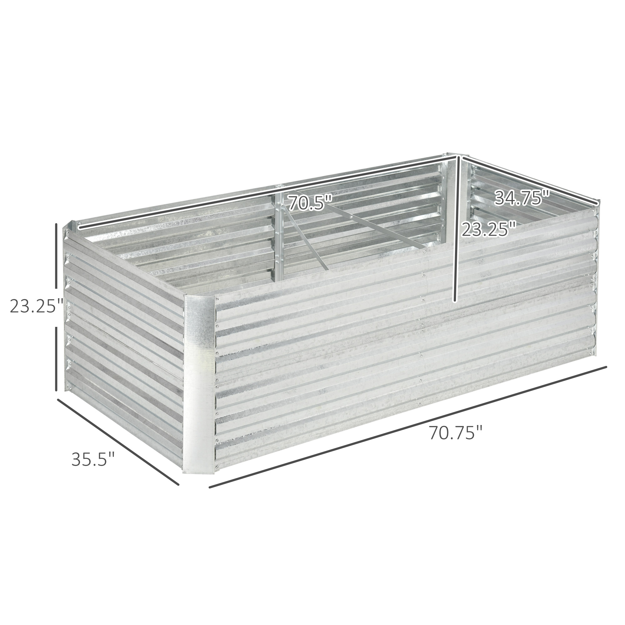 Galvanized Raised Garden Bed Kit with Reinforcing Bars, Large and Tall Metal Planter Box for Vegetables, Flowers and Herbs, 6' x 3' x 2', Silver