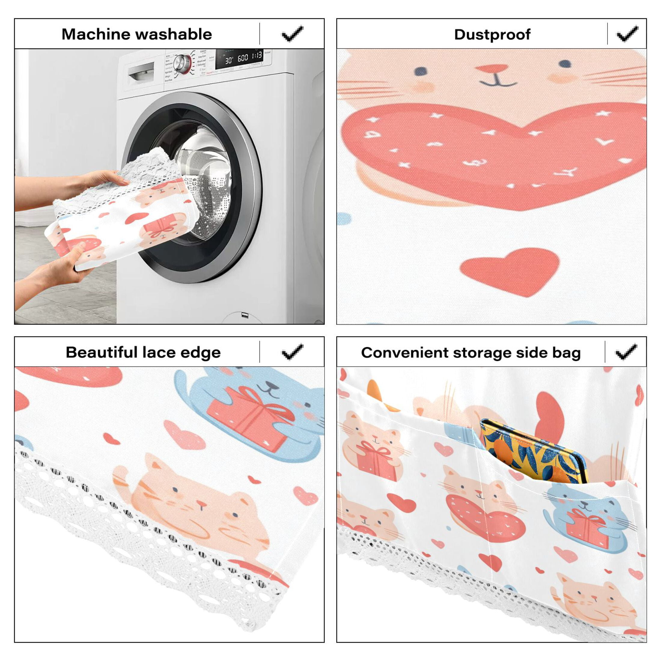 WOBOGO Cute Cat with Gift Box Pattern Washing Machine Cloth Dryer Refrigerator Top Cover Protective Non-Slip Mat For Kitchen Laundry