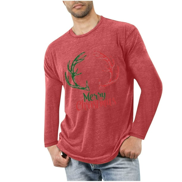 Blusas y camisas de manga larga con cuello redondo para hombre, deportivas, fitness, hogar, pijamas navideños estampados, camiseta de manga larga con cuello redondo, blusa de poliéster para hombre