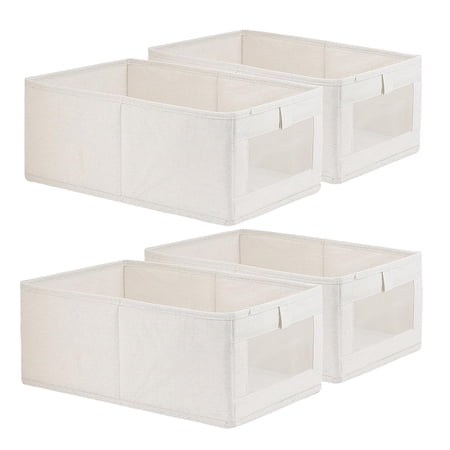 Fordonral 4 Pack Linen Storage Bins, Storage Containers Organizing Clothing, Jeans, Toys, Books, Shelves, Closet, Wardrobe - Closet Organizers and Storage, Large Storage Boxes Baskets with Window C33