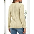 thumbnail image 3 of Women's Long Sleeve Fall T-Shirts Slim Fit Crewneck Textured Casual Knit Work Tops, 3 of 4