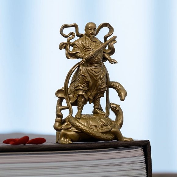 Statue en Laiton Fait Main Zhenwu God – Protecteur de Courage & Maison, Idéal pour Bureau & Entrée, Finition Vintage
