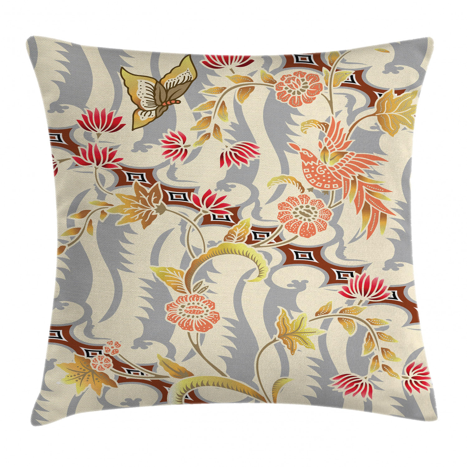 Batik Decor Throw Pillow Cushion Cover, Japanese Garden Inspired