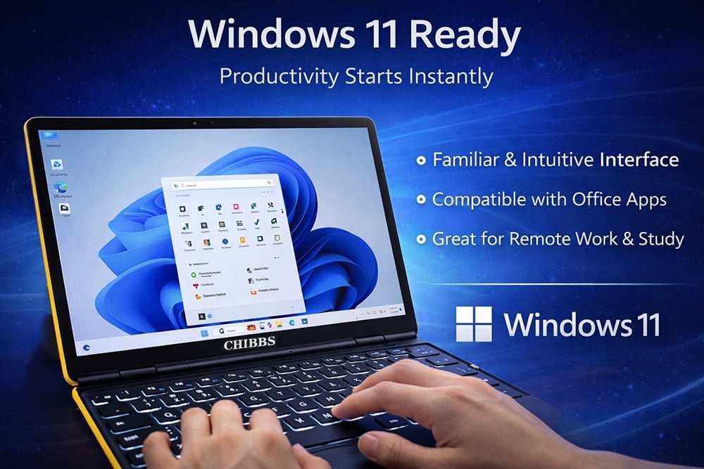 T & C Portable 11 "Inch YOGA360 2-in-1 Touch Screen Windows 11 Laptop Computer powered by INTEL N100, 8GB RAM +128GB ROM, Facial Recognition, Backlit Keyboard, HD Camera, Wi-Fi, HDMI - YELLOW