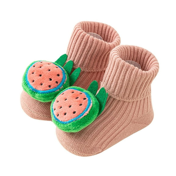 ZACPNCV Toddler Baby Floor Socks Watermelon Looped Knitted Socks Solid Color Cotton No Slip and Insulation Walking Socks Pink 1-3 Years