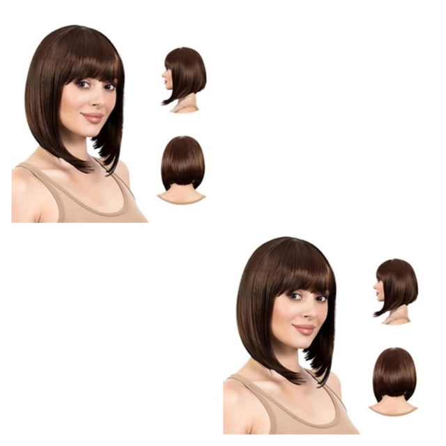 Maoww Easy To Care For And Style Bob Wigs With Brown Occasions Wigs With Bangs 2Set