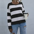 thumbnail image 6 of Womens Long Sleeve Shirts Casual Loose Fit Striped Tops Knit Pullover Sweaters Black S, 6 of 9