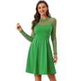 thumbnail image 1 of Vestido de fiesta de patinadora transparente con corazón transparente de malla para mujer Allegra K Verde L, 1 of 6