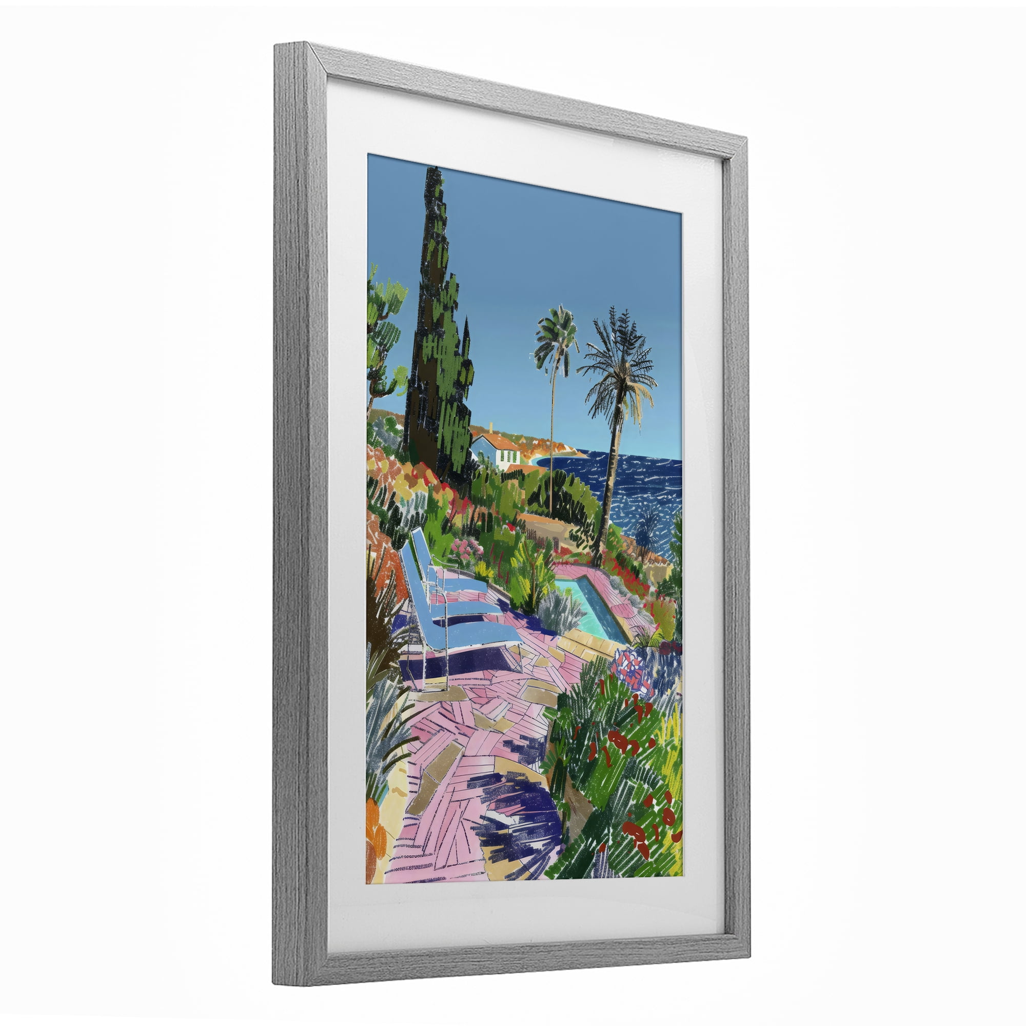Stupell Industries Pool View to Ocean Gray Framed Print Under Glass, design by Creative Studio