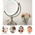 thumbnail image 5 of Ovente Lighted Makeup Mirror Tabletop 9.5 Inch 1X 10X Magnifier Dimmable 360 Degree Double Side Spinning LED Acrylic Edge Battery USB Powered Vanity Skin Care Circle Large Nickel Brushed MGT95BR1X10X, 5 of 9