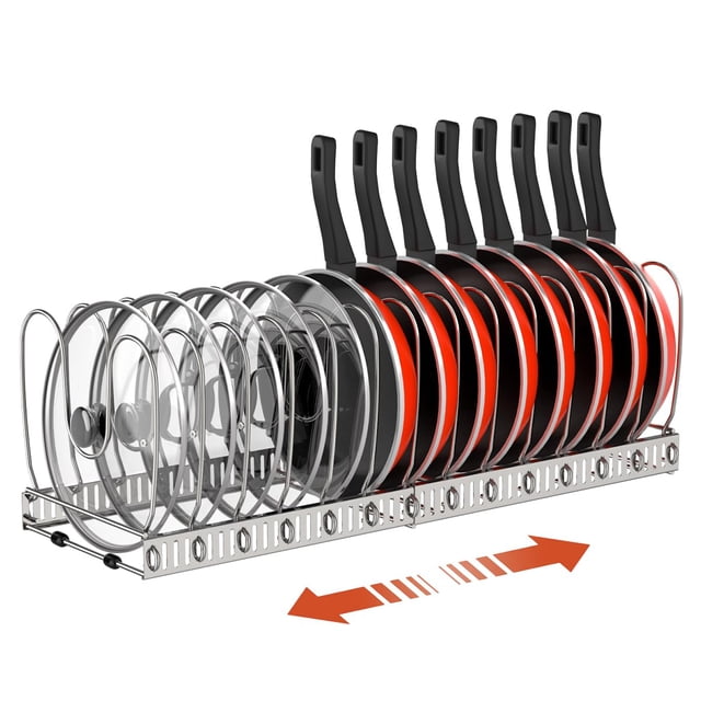 Housolution Organizador De Ollas Y Sartenes Para Gabinete, Organizador De Tapa De Olla Expandible De Acero Inoxidable Con 14 Divisores Ajustables, Soporte Para Ollas Y Sartenes, Organizador De Almacen