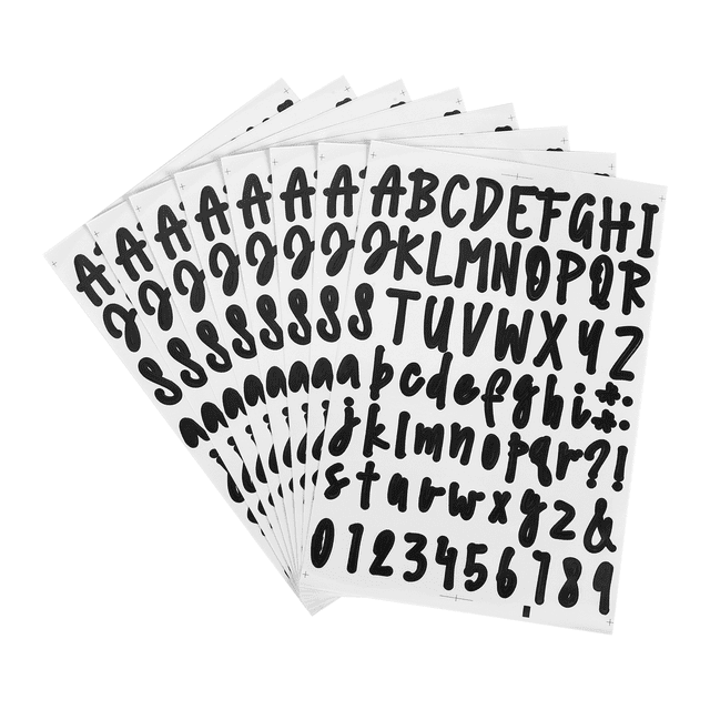 Juego de 8 láminas de pegatinas autoadhesivas de letras y números de vinilo para manualidades, letreros y etiquetas.