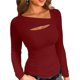 thumbnail image 1 of Camisetas de Larga para Mujer, Corte Ajustado, Estilo Otoño, con Aberturas, Estilo Y2K y Tejido Acanalado. Rojo Vino XL, 1 of 7