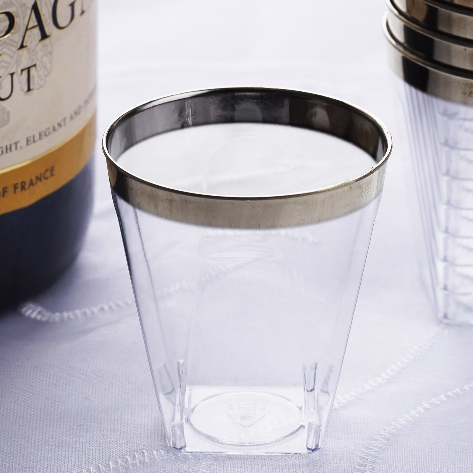 Efavormart 60 Pcs Silver Rimmed Disposable Plastic Cup