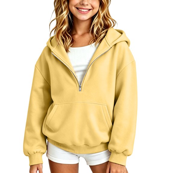 Girls Half Zip Hoodie - 1/4 Zipper Oversized Athletic Sweatshirt with Hood, Soft Casual Top for Everyday Wear
