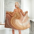 thumbnail image 5 of 3-Piece Bathroom Towel Set with Bath Towel, Quick-Dry Hair Cap and Hair Turban for Bath Yoga Beach Brown and Peach Swirling, 5 of 6