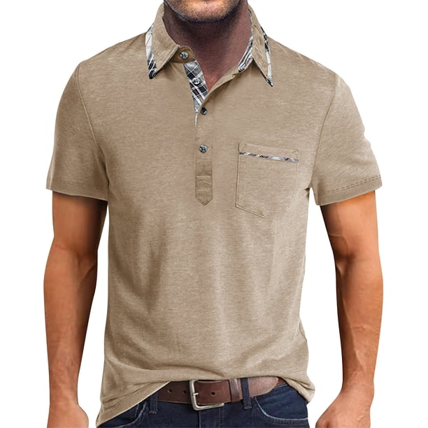 Men'S Fashionable Lapel Color Blocking Shirt Casual Long Sleeve Top M
